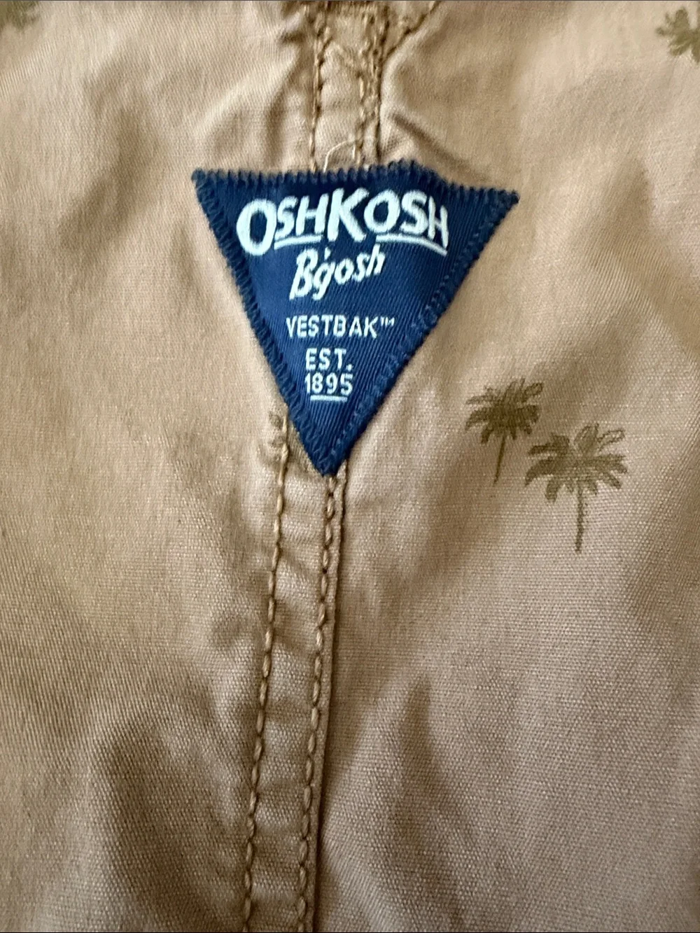OshKosh B'gosh Tan Palm-Print Short Overalls